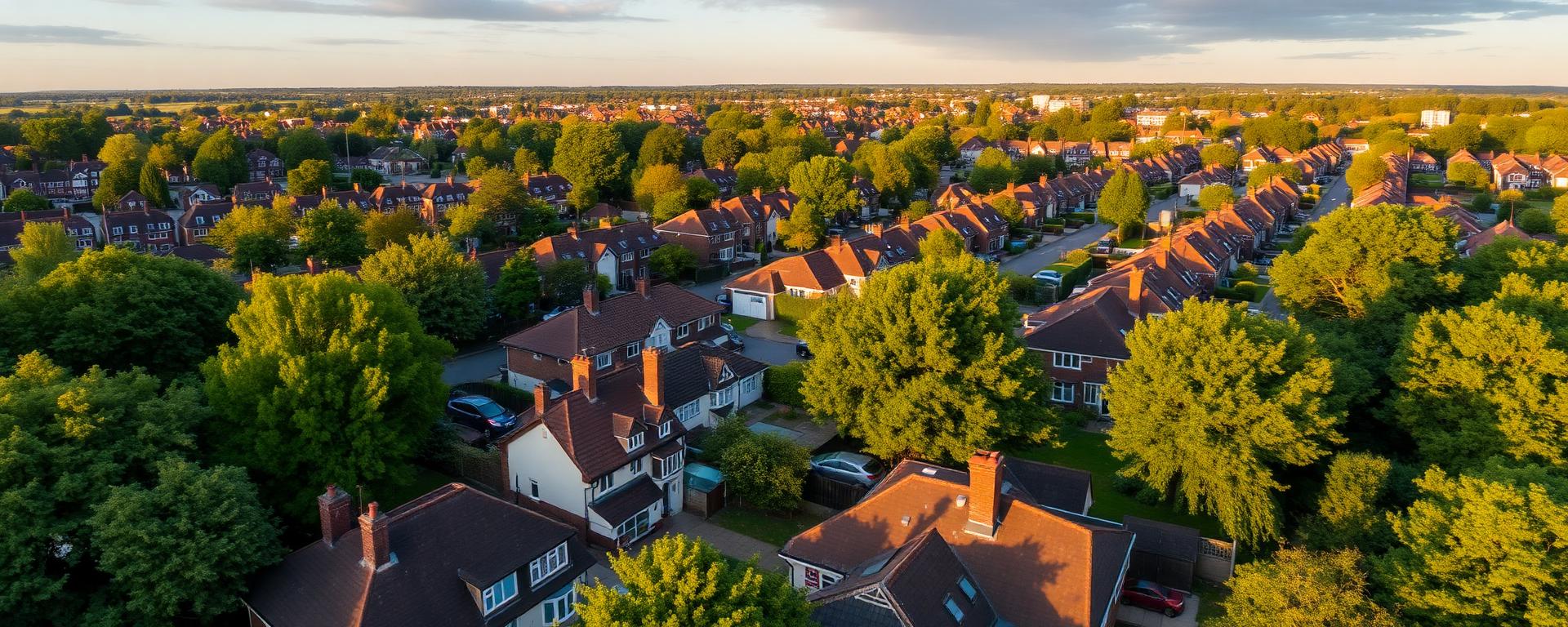 Aerial view of London and Surrey residential areas